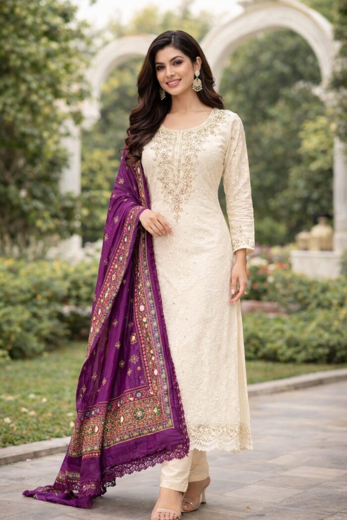 Designer Black Georgette Embroidered Punjabi Suit Dress Material With Printed Dupatta