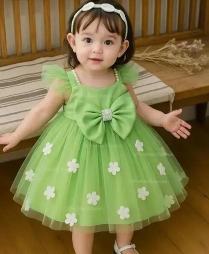 Cute Baby Girl Party Dress | Soft Net Frock | Stylish Bow Design | Kids Wear | Multiple Sizes