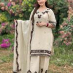 Cream Tissue Shimmer Embroidery Punjabi Suit Set with Dupatta