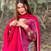 Pink Muslin Embroidery Punjabi Suit Set With Chinnon Dupatta