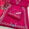 Pink Muslin Embroidered Punjabi Suit Set With Chinnon Dupatta