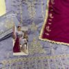 Grey Wine Satin Silk Embroidered Suit With Chinnon Dupatta