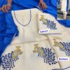 Cream Shimmer Crush Embroidered Punjabi Suit With Blue Chinnon Dupatta