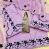 Pink muslin embroidery Punjabi suit with organza dupatta