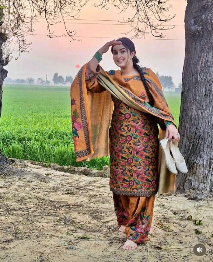 Orange Cambric Digital Print Punjabi Suit With Cotton Mal Dupatta