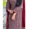 Chocolate Embroidery Suit With Muslin Dupatta