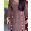 Chocolate Embroidered Suit With Muslin Dupatta