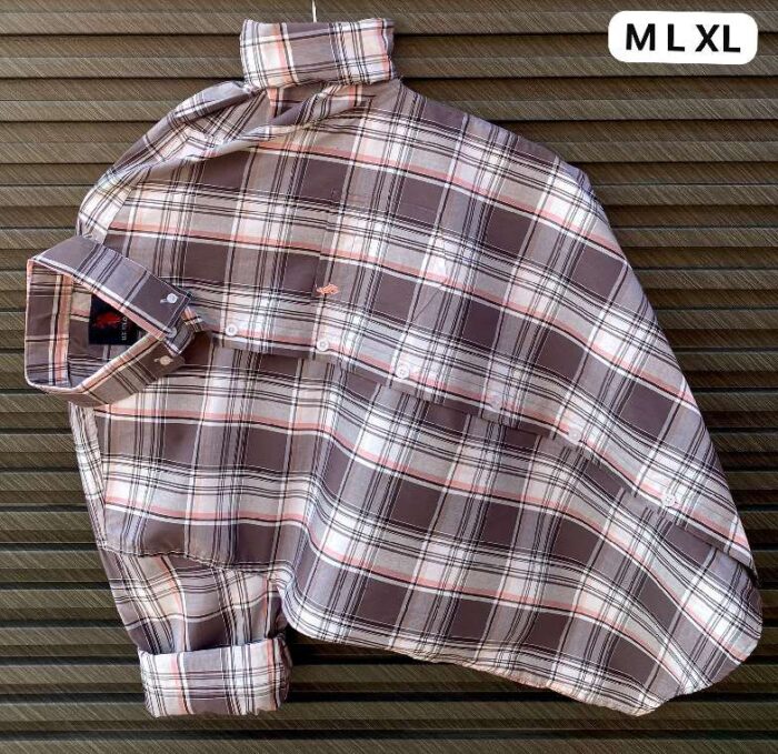 Brown Check Cotton Shirt for Men Full Sleeve Casual Wear