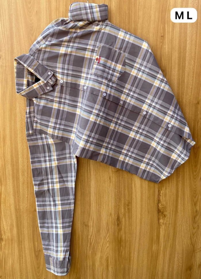 Grey Check Cotton Shirt for Men Full Sleeve Casual Wear