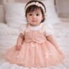Baby Girl Peach Net Frock Dress with Inner Top | Floral Strap Party Wear Dress for Kids